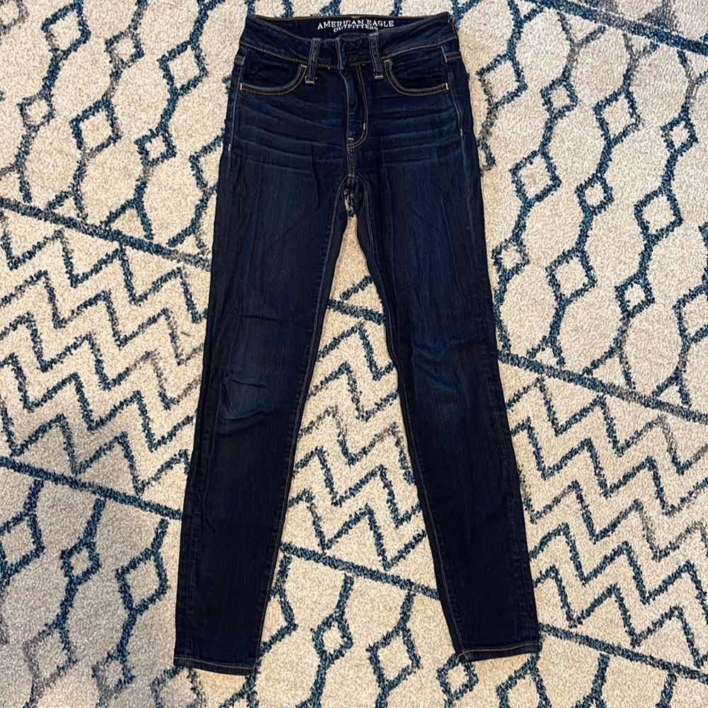 American Eagle Super Super Stretch 00 Short Jeggings Dark Wash - Picture 4 of 5